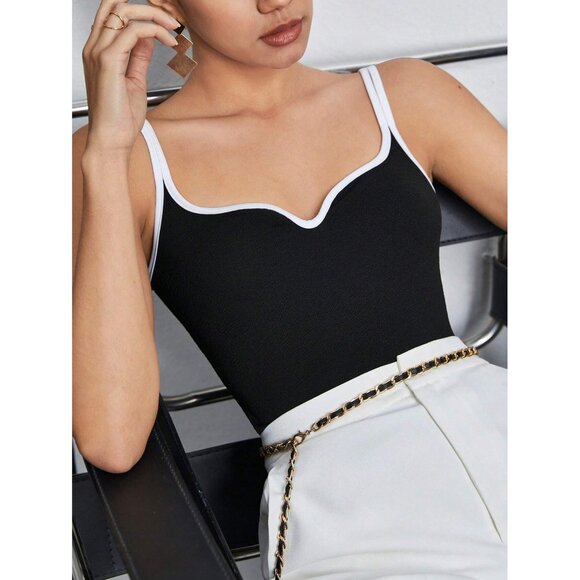 Black White Contrast Trim tank top Plazacore Business Minimalist - Picture 1 of 1